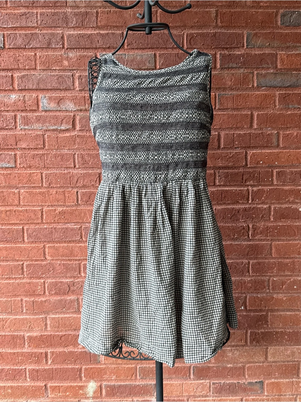 Free People Black White Gingham Lace Mini Dress Open Back